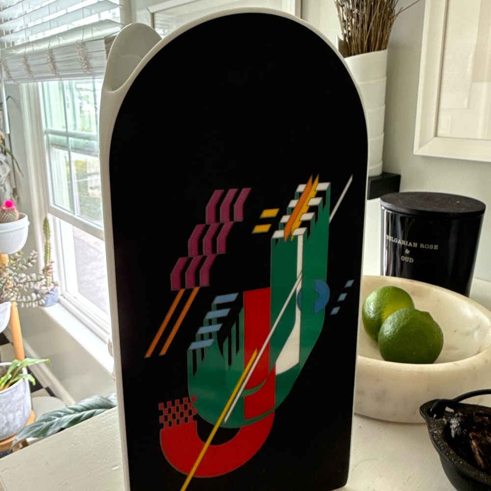 Rosenthal Black Ceramic Vase with Multicolor Geometric Design
